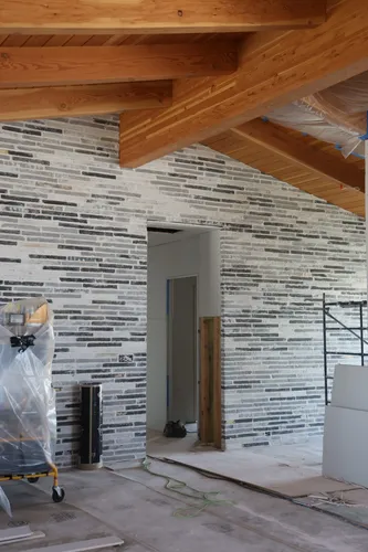 Accent Wall Tile Progress — custom home by Open Prairie (Build Process · Behind the build)