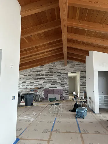 Cedar Ceiling Tile Accent Wall — custom home by Open Prairie (Build Process · Behind the build)