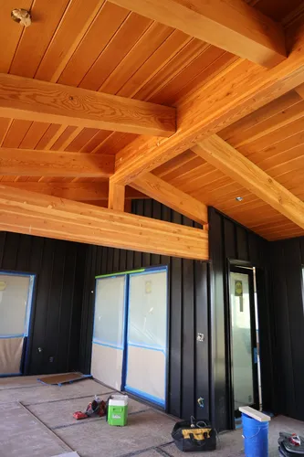 Cedar Porch Ceiling Angle — custom home by Open Prairie (Build Process · Behind the build)