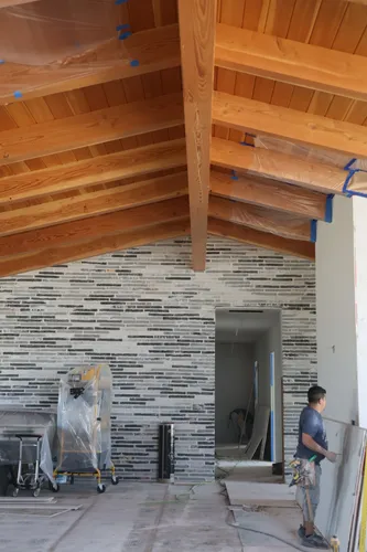 Great Room Tile Wall Framing — custom home by Open Prairie (Build Process · Behind the build)