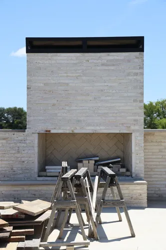 Outdoor Fireplace Construction — custom home by Open Prairie (Build Process · Behind the build)