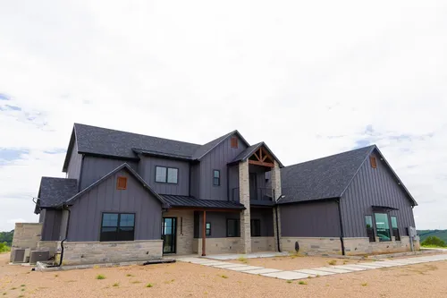 Exterior Front Full Wide — custom home by Open Prairie (The Barndominium · Graford)