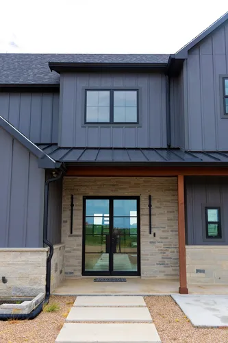 Front Entry Double Doors — custom home by Open Prairie (The Barndominium · Graford)