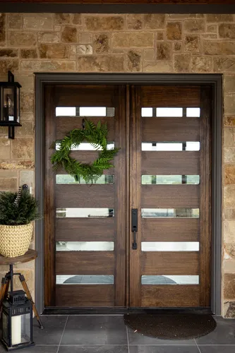 Exterior Front Double Door Closeup — custom home by Open Prairie (The Estate · Graford)