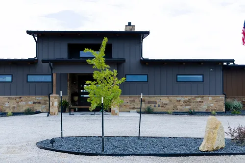 Exterior Front Driveway Wide — custom home by Open Prairie (The Estate · Graford)