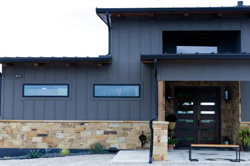 Exterior Front Entry Angle — custom home by Open Prairie (The Estate · Graford)