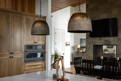 Kitchen Open To Dining Fireplace — custom home by Open Prairie (The Estate · Graford)