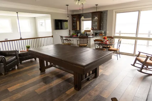 Game Room Pool Table Lake View — custom home by Open Prairie (The Lakehouse · Graford)