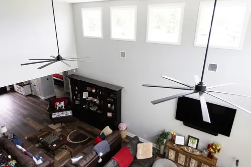 Living Room Overhead Aerial — custom home by Open Prairie (The Lakehouse · Graford)