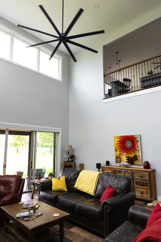 Living Room Two Story Side View — custom home by Open Prairie (The Lakehouse · Graford)