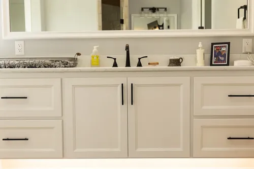 Master Bath Vanity Closeup — custom home by Open Prairie (The Lakehouse · Graford)