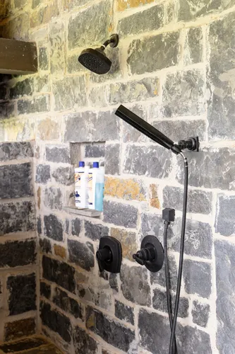 Outdoor Shower Fixtures Detail — custom home by Open Prairie (The Lakehouse · Graford)
