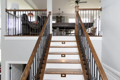 Staircase Lit Steps Overview — custom home by Open Prairie (The Lakehouse · Graford)